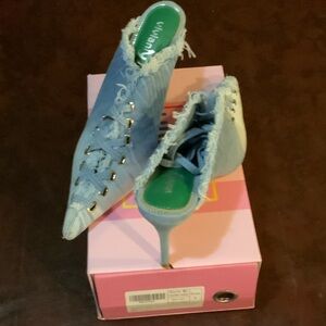 Vivianly Frayed Denim Heels